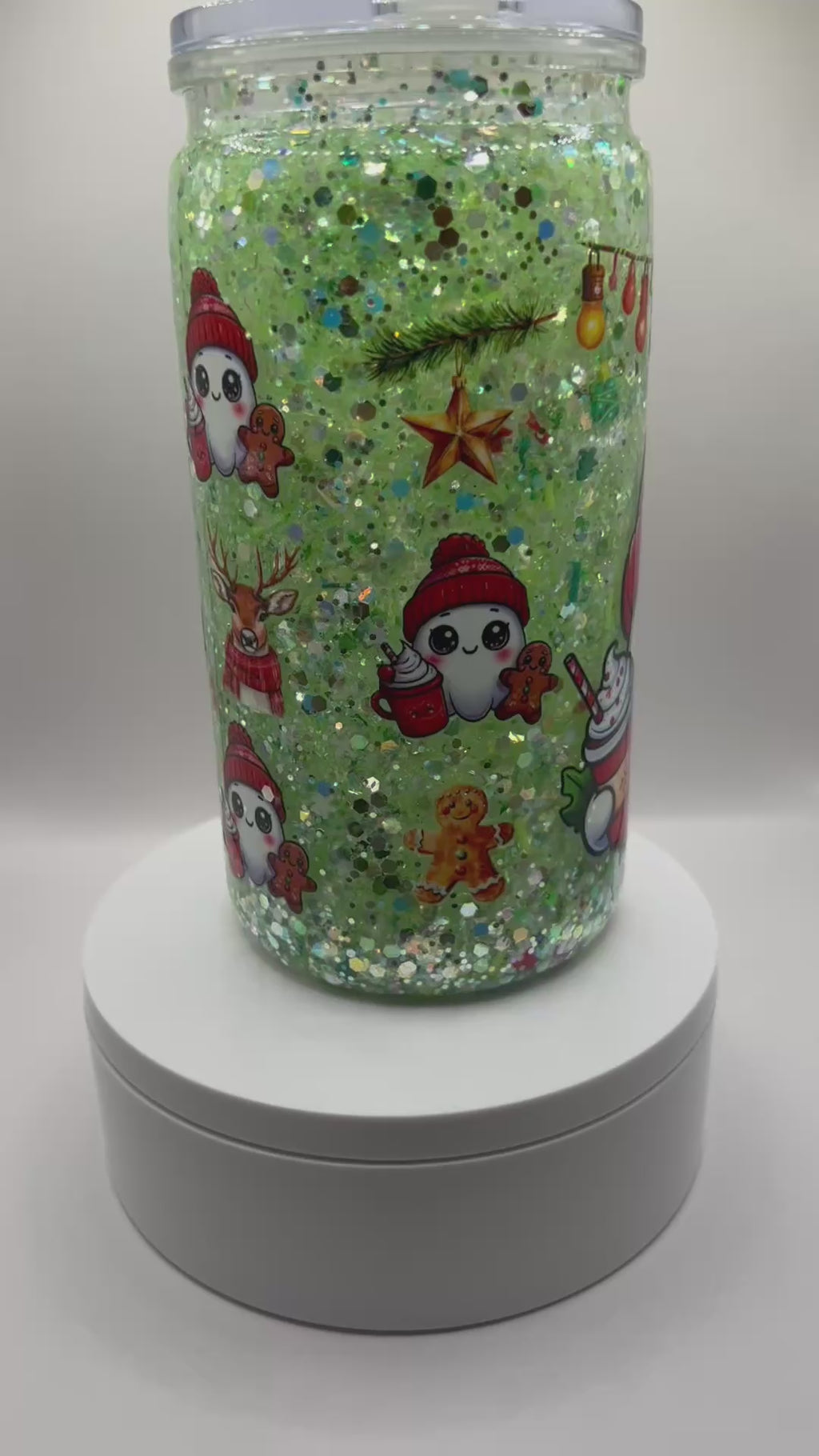 Premade 16 oz Acrylic Snow Globe Tumbler